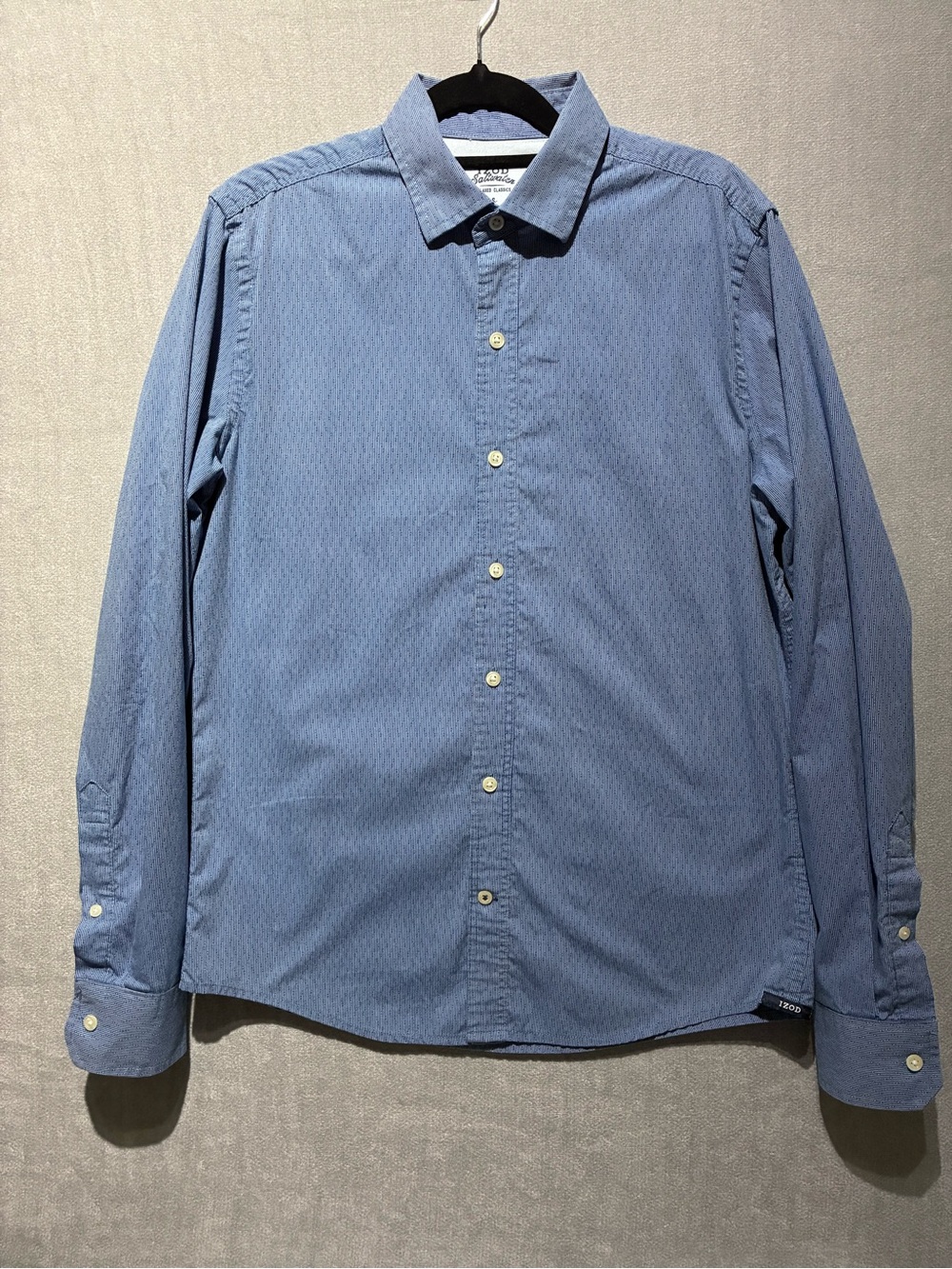 IZOD Saltwater Mens Small Blue Dotted Long Sleeve Button Down Shirt